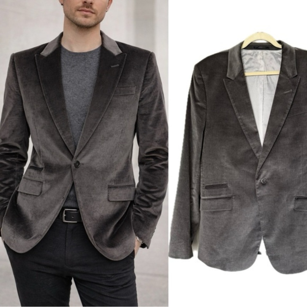J. Lindeberg Cotton Blend Gray Corduroy Long Sleeve Blazer EU 54 US 44R